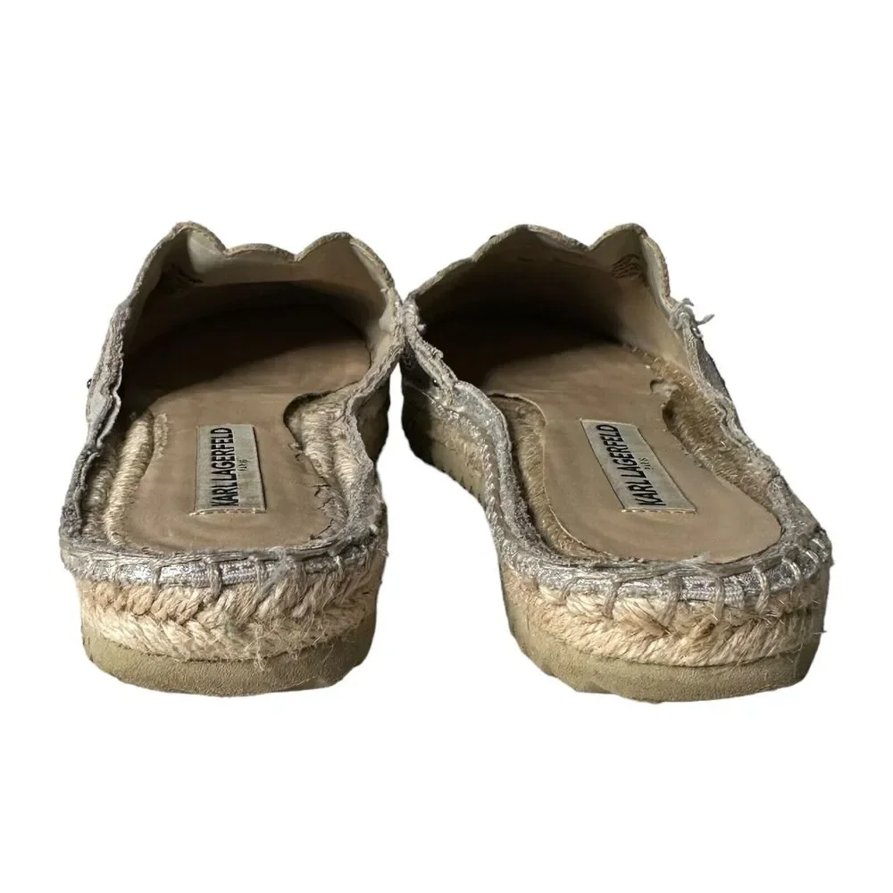Karl Lagerfeld‎ Metallic Silver Espadrille Slides Slip on Shoes Women Size 7.5